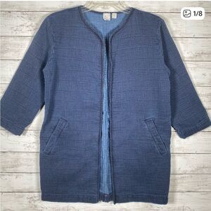 Eileen Fisher The Fisher Project Textured Navy Chambray Cardigan Cotton XS-S